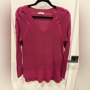 Maurices burgundy red tunic v neck open weave sweater
